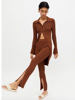 Urban Outfitters Dion Split - Flare Pant in Brown (Size S) Split-Hem Knit Pants